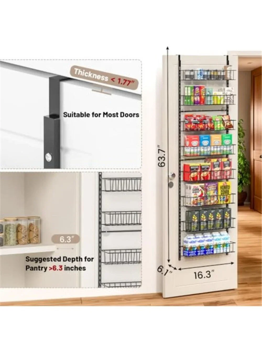 Over The Door Organizer Hanging Storage Rack Metal Shelves Adjustable Black